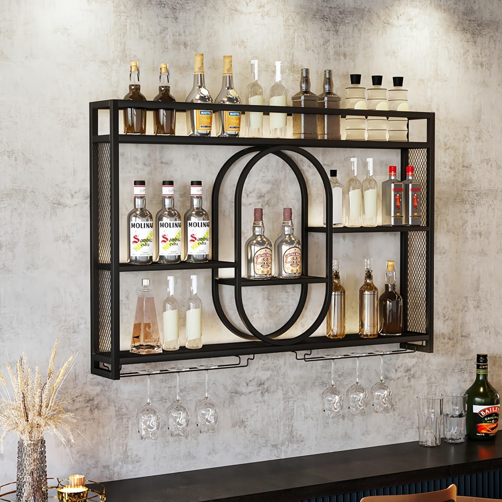 Home Bar Shelves - Portabottiglie da Parete in Metallo da