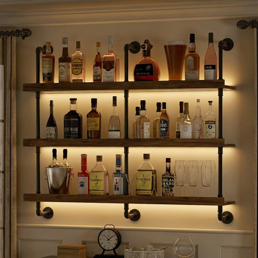 Home Bar Shelves - Portabottiglie da parete con luce LED,
